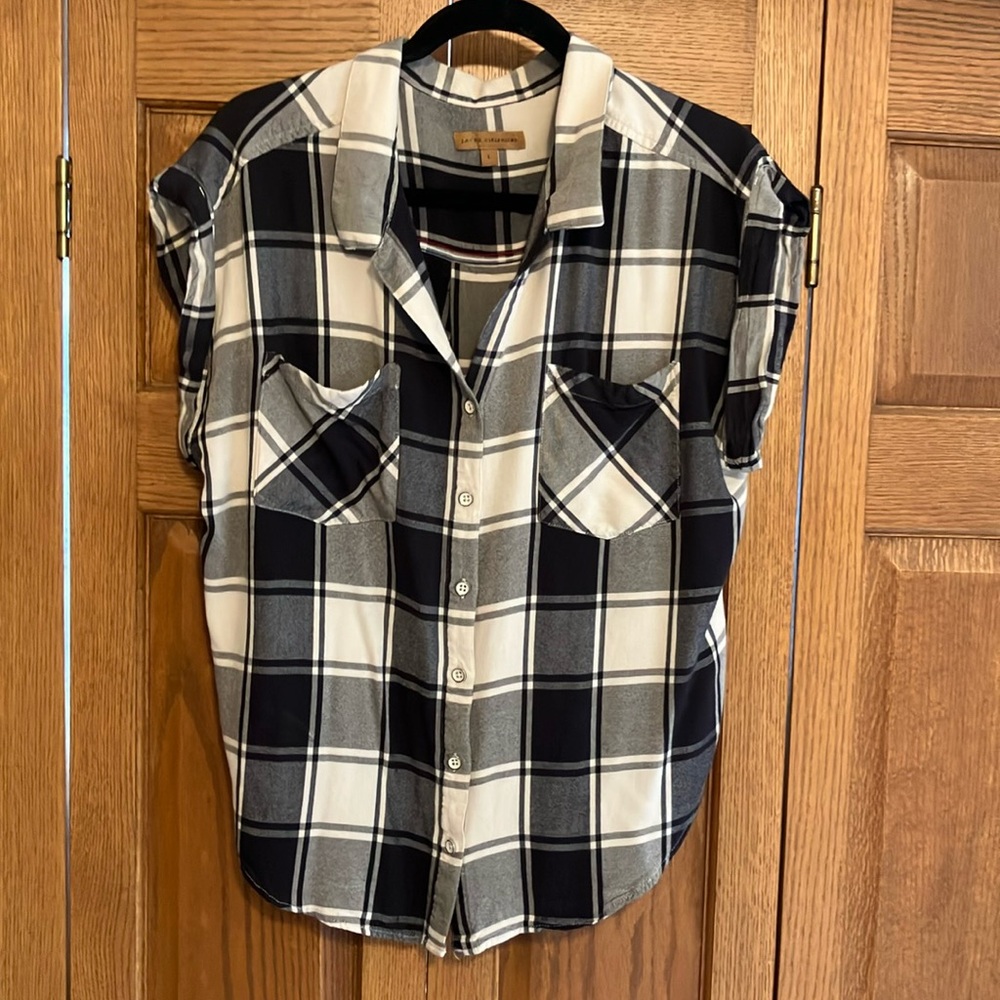 Jachs Black White Gray Plaid Short-Sleeve Button-Down Shirt
